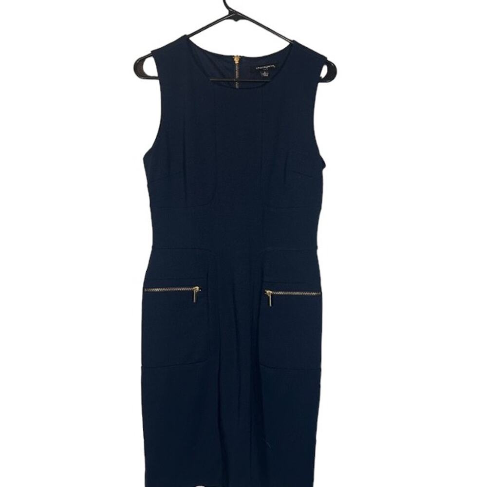 Sharagano Navy Blue Sleeveless Scoop Neck Knee Length Sheath Dress Women Sz 6